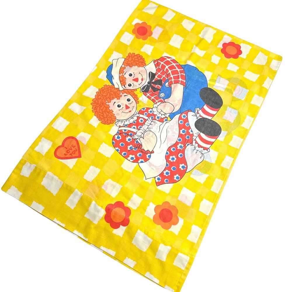 Vintage 70s Raggedy Ann & Andy, Pillow Case, Retro Linens
